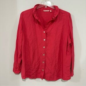 Soft Surroundings Blouse size 2X Button Up Top Bright Pink Linen Long Sleeve